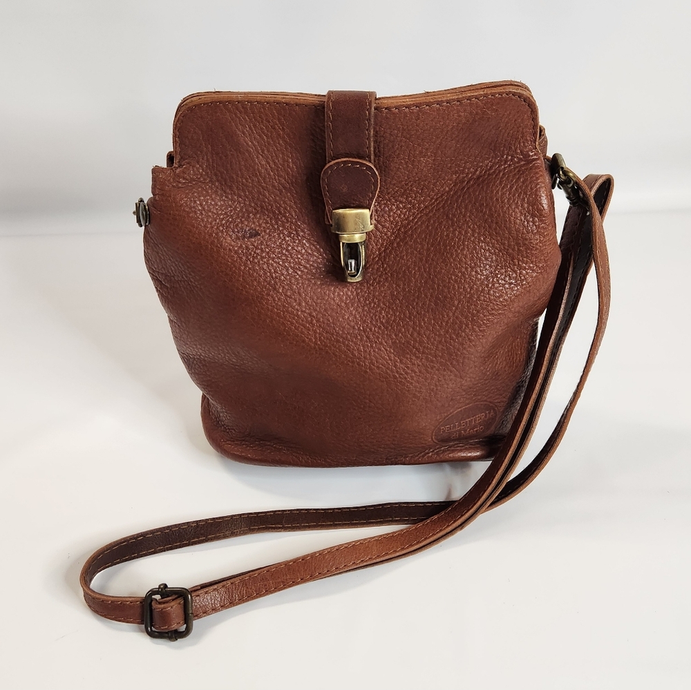 Pelletteria Di Mario Italian Leather Crossbody Bag with Snap Closure for Women